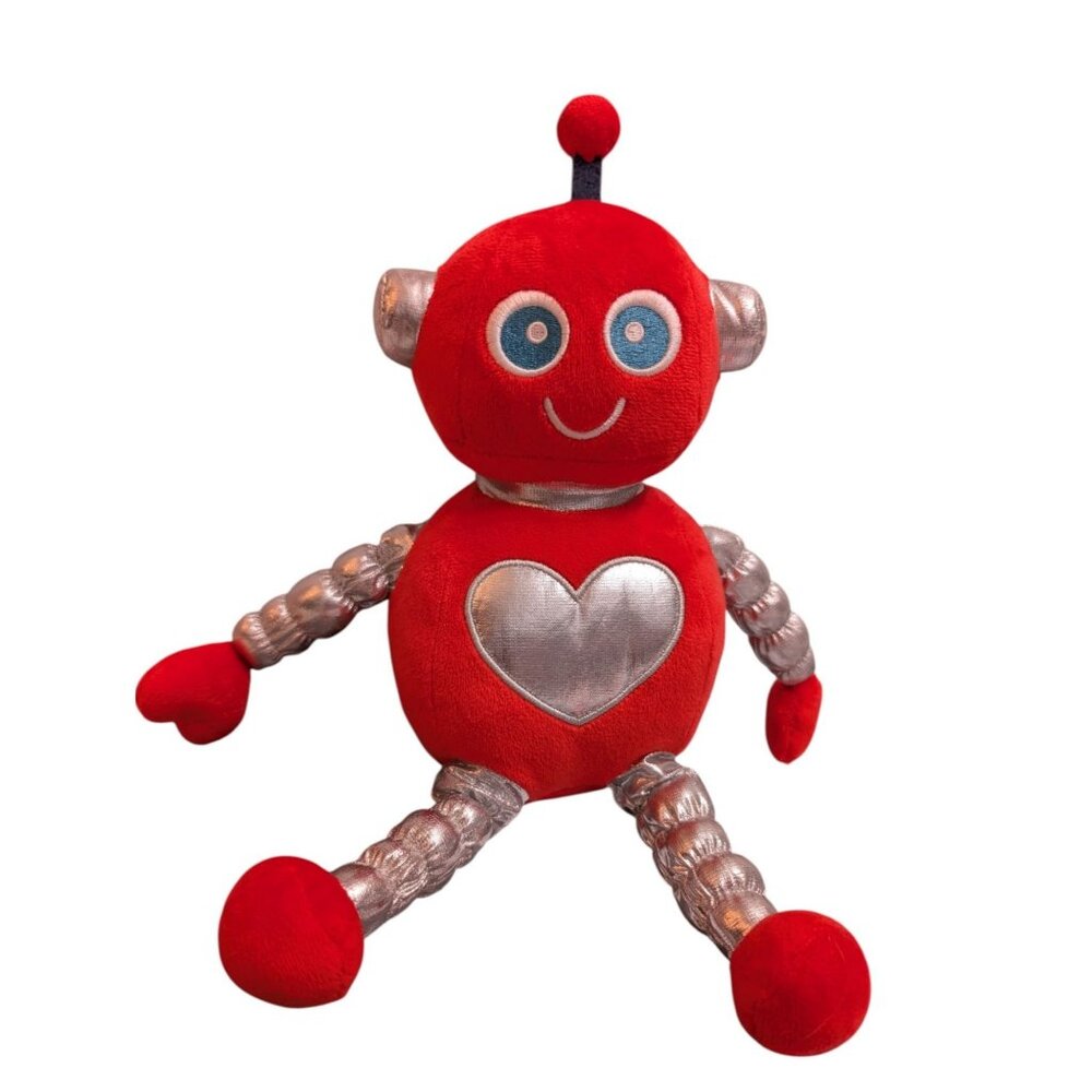 Hallmark Robot Metallic Silver Red 12” Plush Heart Valentines Day Stuffed